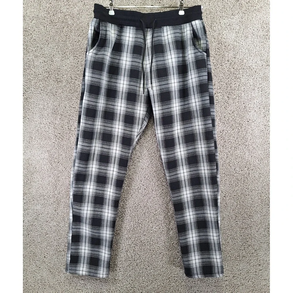 Unbranded Plaid Joggers Adult L (Fits W33xL31) Black Sherpa Lined Plaid Cozy